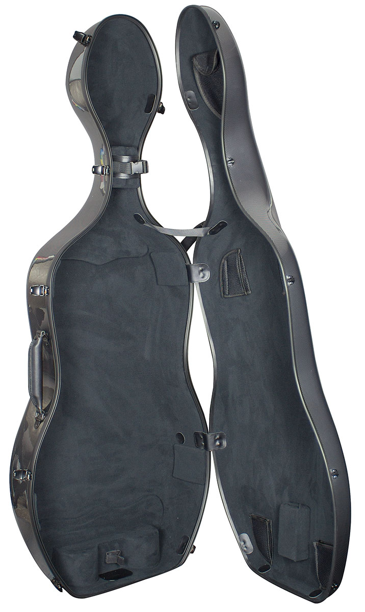 Hidersine Cello Case – Polycarbonate Carbon Fibre Effect | Faversham Strings