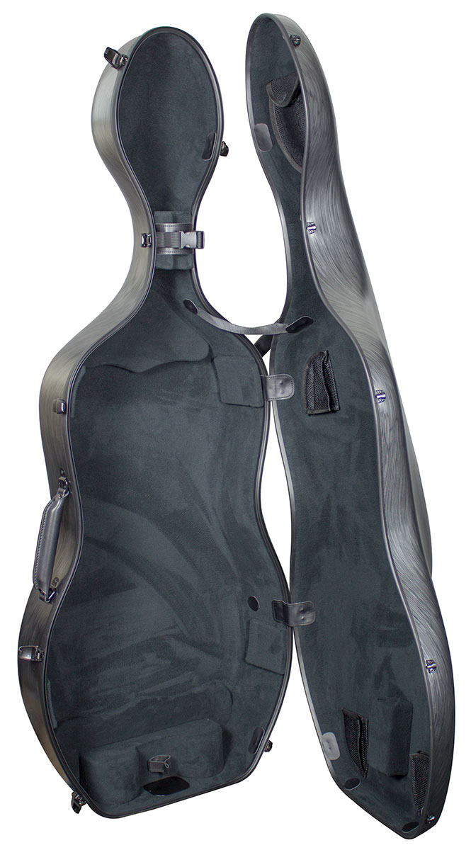 Hidersine Cello Case – Polycarbonate Brushed Silver | Faversham Strings