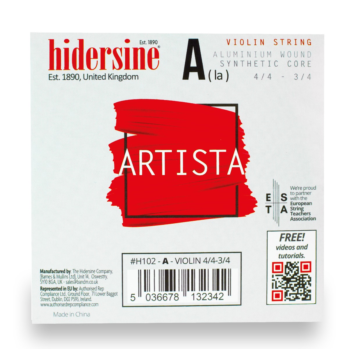 Hidersine Artista Violin A String – Aluminium Wound, Synthetic Core – 4/4–3/4 Size | Faversham Strings