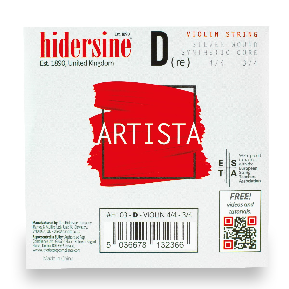 Hidersine Artista Violin D String – Silver Wound, Synthetic Core – 4/4–3/4 Size | Faversham Strings