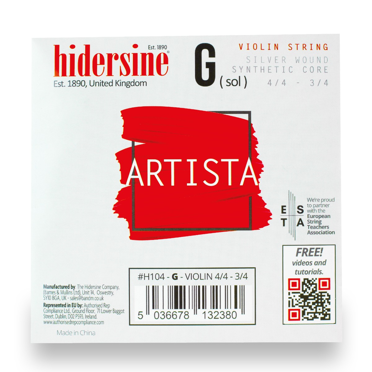 Hidersine Artista Violin G String – Silver Wound, Synthetic Core – 4/4–3/4 Size | Faversham Strings