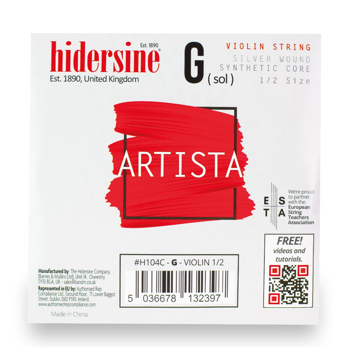 Hidersine Artista Violin G String – Silver Wound, Synthetic Core – 1/2 Size | Faversham Strings